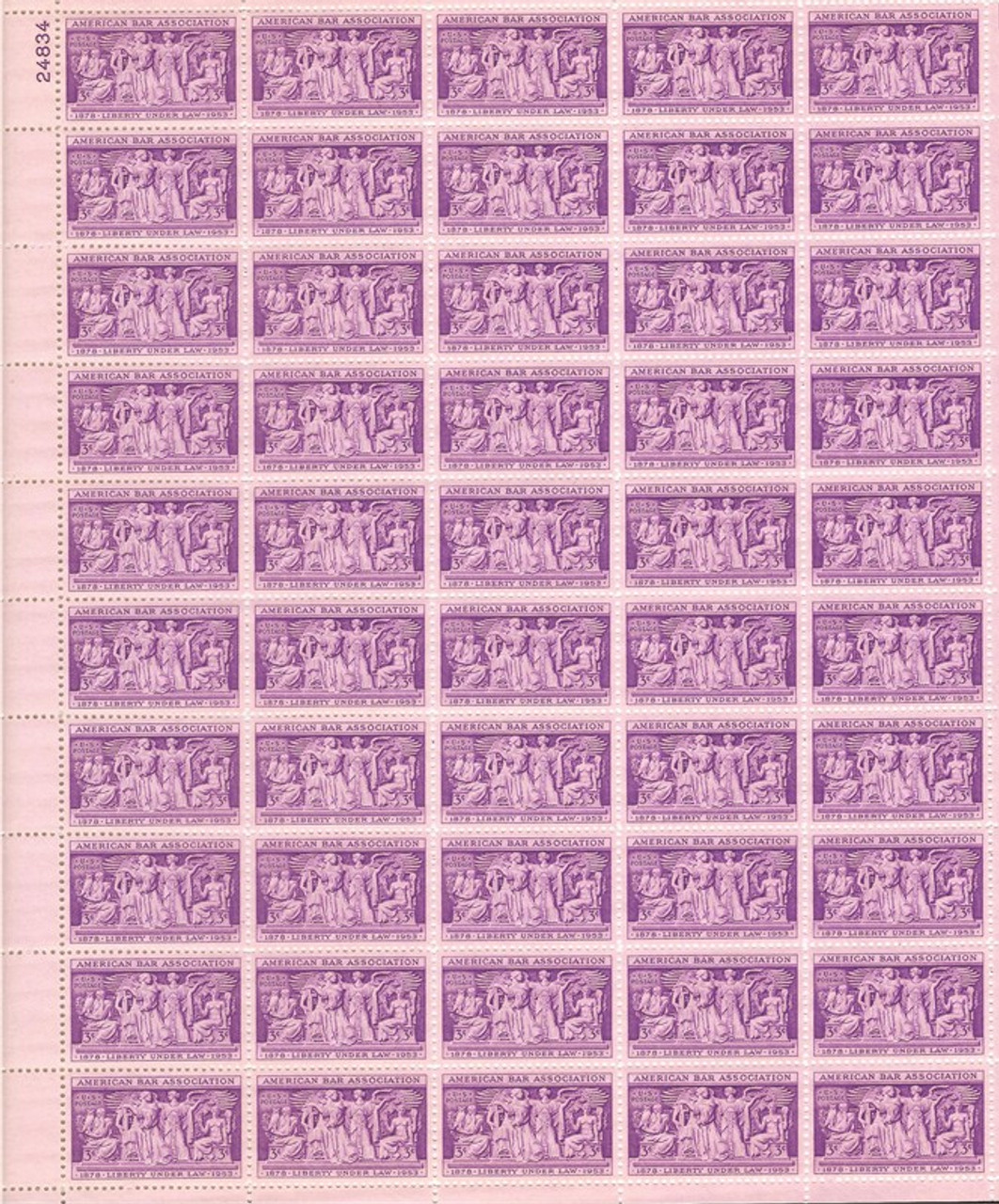 US Stamp - 1953 Louisiana Purchase - 50 Stamp Sheet - Scott #1020
