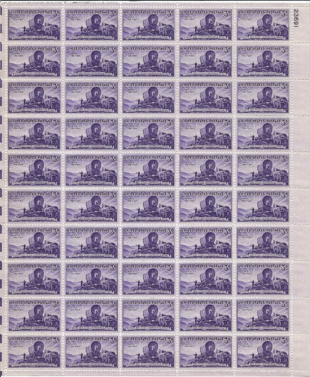 US Stamp - 1953 Louisiana Purchase - 50 Stamp Sheet - Scott #1020