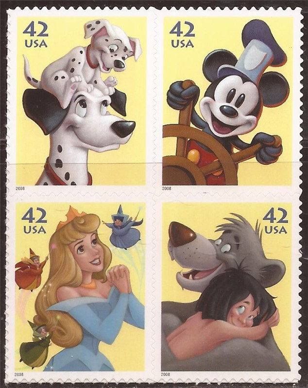 US Stamp 2008 Art of Disney Imagination Block of 4 Stamps 43425