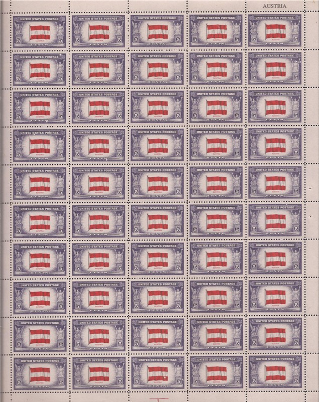 US Stamp - 1953 Louisiana Purchase - 50 Stamp Sheet - Scott #1020