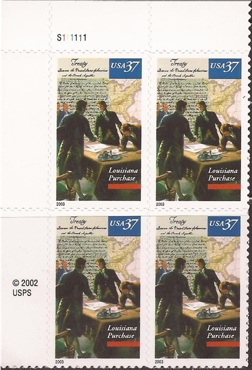 US Stamp 2003 Louisiana Purchase - 4 Stamp Plate Block