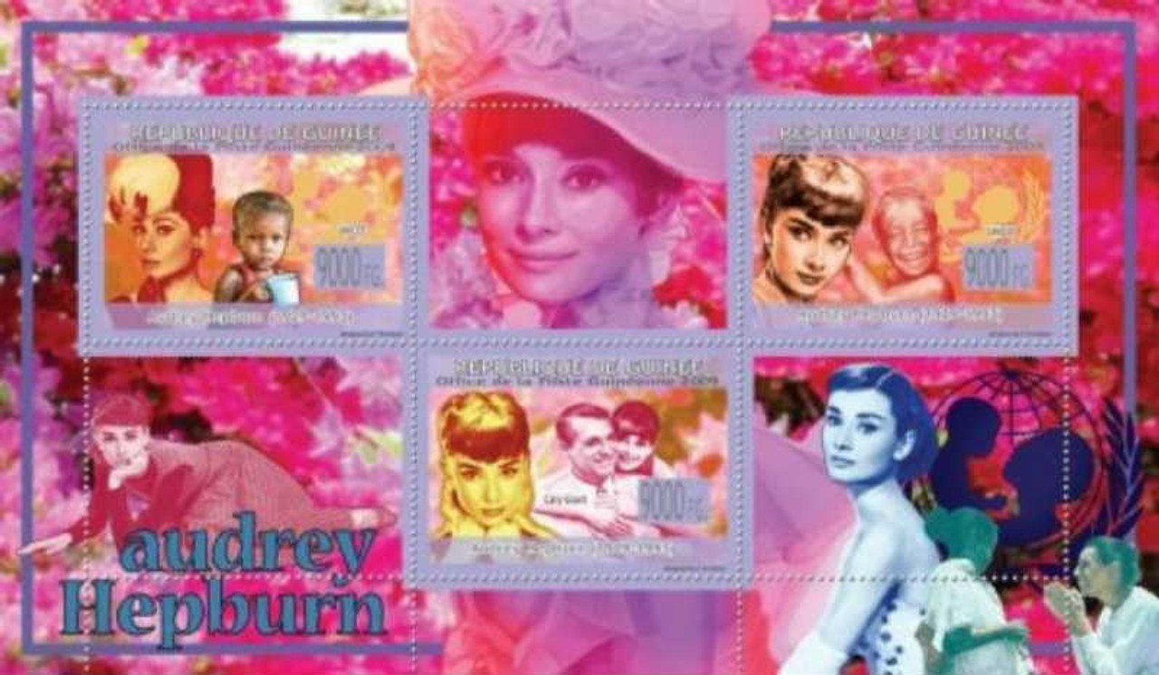 Guinea Audrey Hepburn On Stamps 3 Stamp Mint Sheet 7b 1053