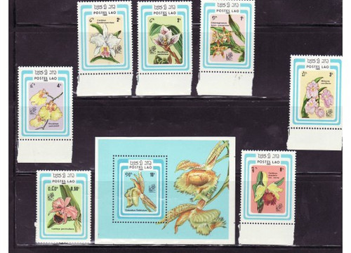 Laos - Orchid Flowers - 7 Stamp & S/S Mint Set - 637-44