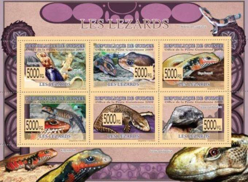 Guinea - Lizards on Stamps - 6 Stamp Mint Sheet MNH - 7B-1089