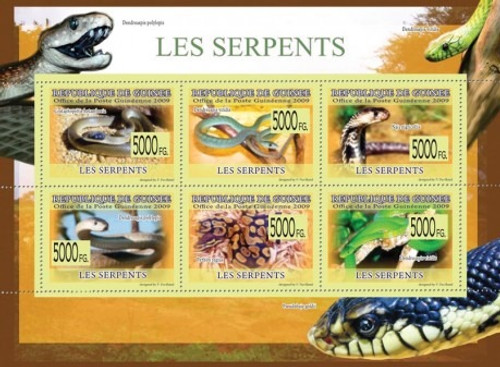 Guinea - Snakes - 6 Stamp Mint Sheet MNH - 7B-1093