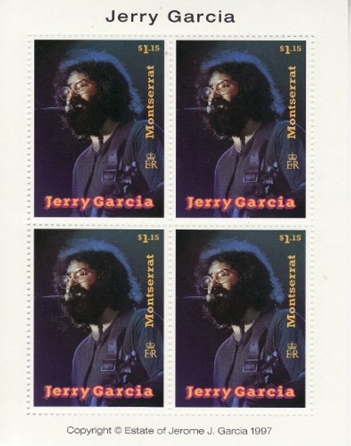 Montserrat - Jerry Garcia on Stamps - 4 Stamp Mint Sheet 13B-001