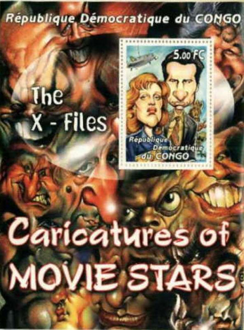 2001 X-Files Caricatures,  Scully, Mulder Stamp Souvenir Sheet 5314