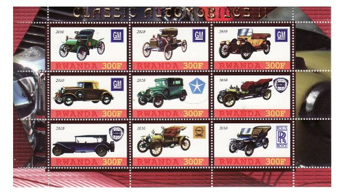 Rwanda - Classic Cars - 9 Stamp Mint Sheet MNH - SV0762