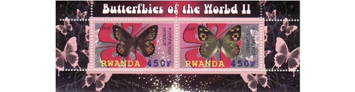 Rwanda - Butterflies - 2 Stamp Mint Sheet MNH - SV0770