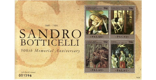 Palau - Botticelli Art - 4 Stamp Mint Sheet - PAL1009H