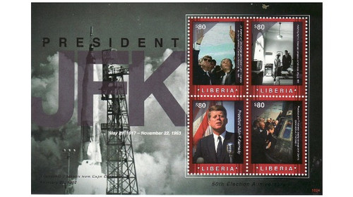 Liberia - John F Kennedy on Stamps - 4 Stamp Mint Sheet LIB1024