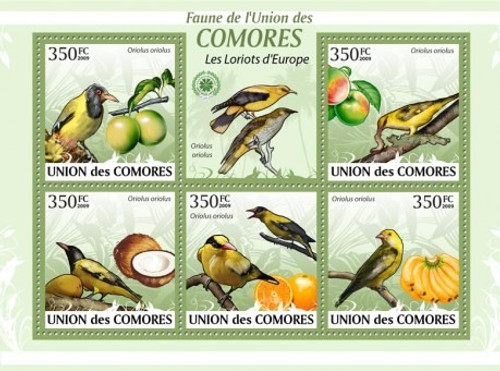 Comoros - 2009 Birds & Fruits - 5 Stamp Mint Sheet MNH - 3E-248