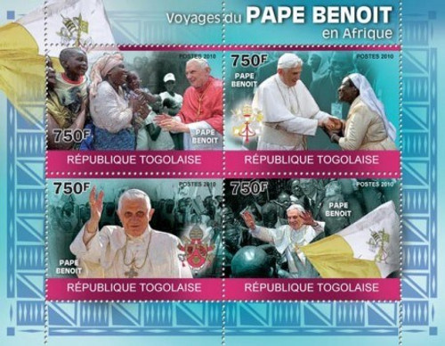 Togo - Pope Benedict XVI - 4 Stamp Mint Sheet 20H-060