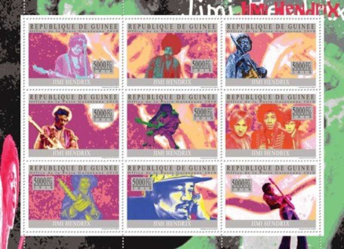 Guinea - Jimi Hendrix on Stamps - 9 Stamp Mint Sheet MNH 7B-1238