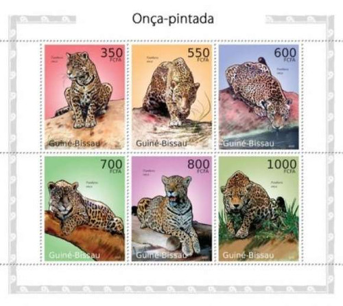 Guinea-Bissau - Jaguar Cats on Stamps - 6 Stamp Mint Sheet GB10609a