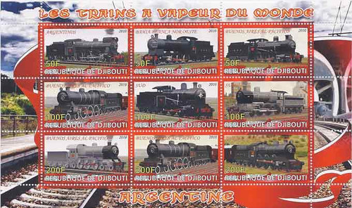 Djibouti - Steam Trains - 9 Stamp Mint Sheet MNH SV0776