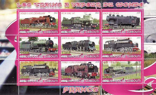 Djibouti - Steam Trains - 9 Stamp Mint Sheet MNH SV0777