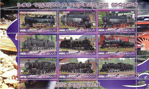 Djibouti - Steam Trains - 9 Stamp Mint Sheet MNH SV0782