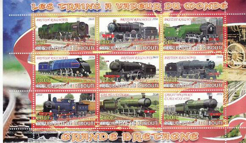 Djibouti - Steam Trains - 9 Stamp Mint Sheet MNH SV0784