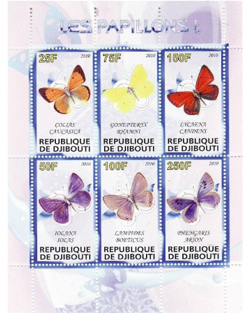 Djibouti - Butterflies on Stamps - 6 Stamp Mint Sheet MNH SV0787