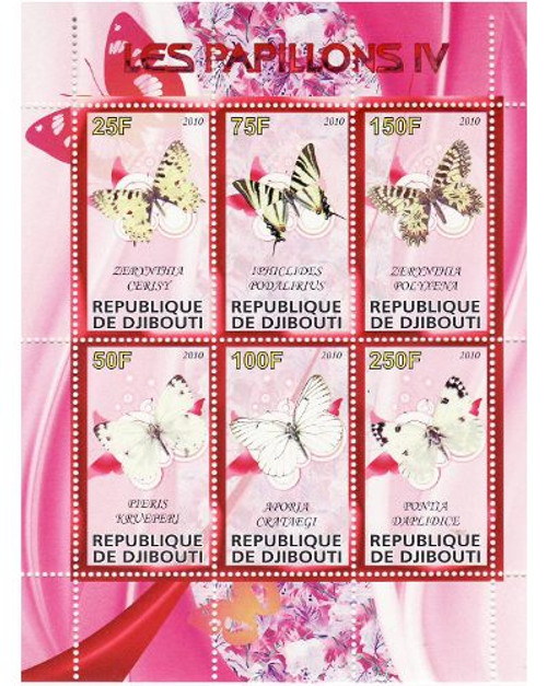 Djibouti - Butterflies - 6 Stamp Mint Sheet MNH SV0790