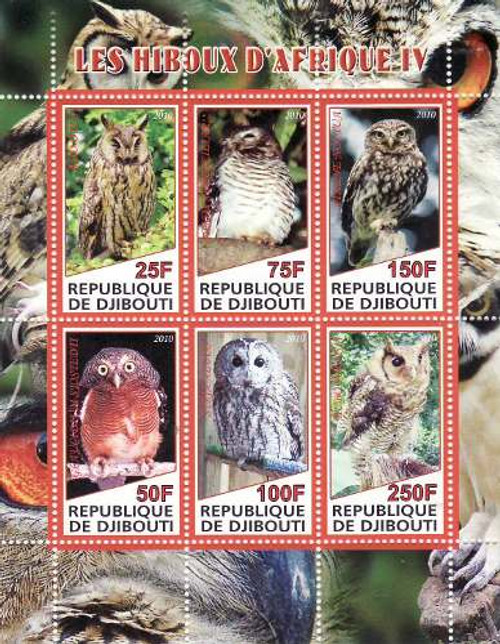 Djibouti - Owls - 6 Stamp Mint Sheet MNH - SV0794