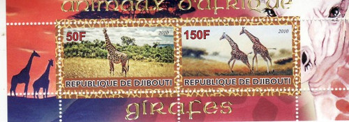 Djibouti - Giraffes - 2 Stamp Mint Sheet MNH SV0797