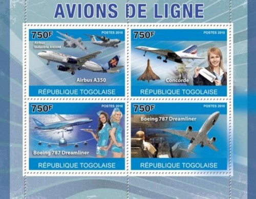 Togo - Airliners - 4 Stamp Mint Sheet MNH - 20H-100