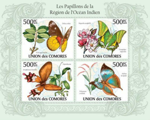 Comoros - Butterflies on Stamps - 4 Stamp Mint Sheet - 3E-282