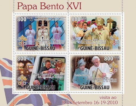 Guinea-Bissau - Pope Benedict XVI 2010 UK Visit 4 Stamp Sheet GB10711a