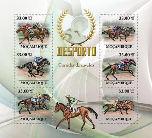 Mozambique - Horse Racing - 6 Stamp Mint Sheet 13A-446