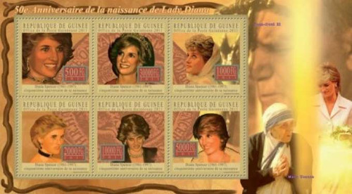 Guinea - Princess Diana 50th Birthday - 6 Stamp Mint Sheet 7B-1382