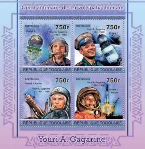 Togo - Human Spaceflight, Yuri Gagarin - 4 Stamp Mint Sheet 20H-212