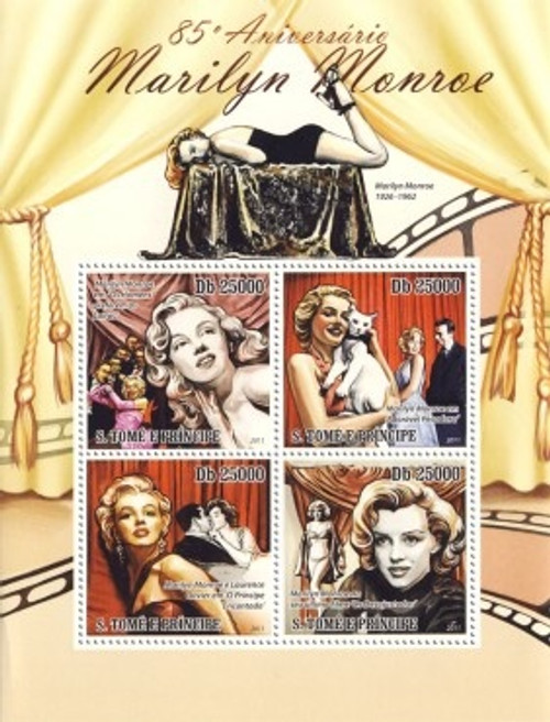 St Thomas - Marilyn Monroe 4 Stamp Mint Sheet ST11221a