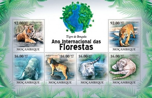 Mozambique - Bengal Tigers 6 Stamp Mint Sheet 13A-512