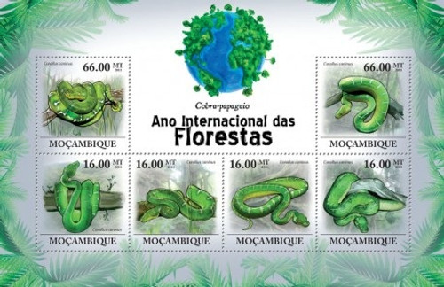 Mozambique - Snakes - 6 Stamp Mint Sheet 13A-518