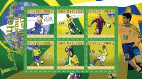 Comoros - Brazilian Football Players - 6 Stamp Mint Sheet 3E-342