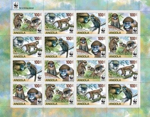 Angola - WWF & Monkeys 16 Stamp Mint Sheet 1A-064