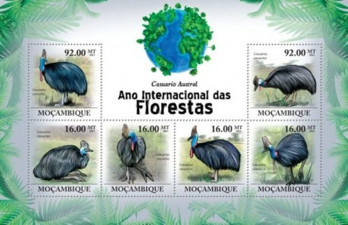 Mozambique - Cassowary Birds on Stamps - 6 Stamp Mint Sheet 13A-583