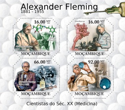 Mozambique - Alexander Fleming 4 Stamp Mint Sheet 13A-603