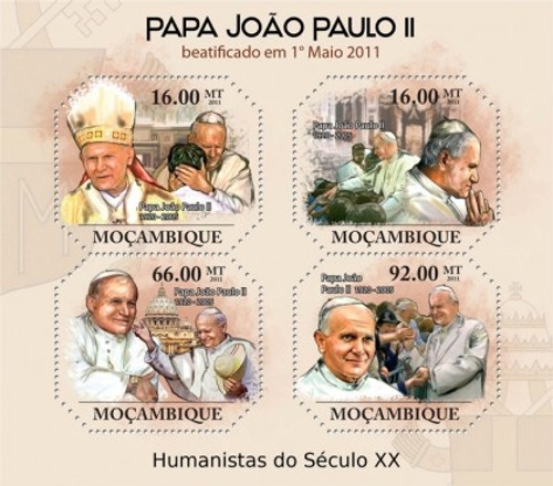 Mozambique - Pope John Paul II - 4 Stamp Mint Sheet 13A-611