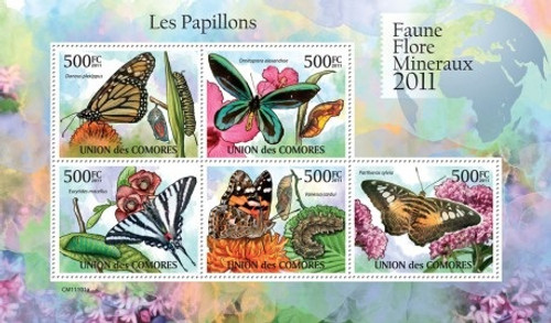 Comoros - Butterflies - 5 Stamp Mint Sheet MNH 3E-354