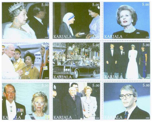 World Leaders QEII, Pope, Diana on Stamps - 9 Stamp Mint Sheet 11N-045