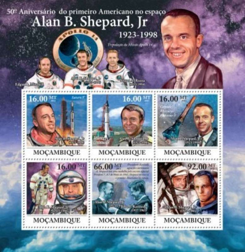 Mozambique - Alan Shepard, NASA & Space - 6 Stamp Mint Sheet 13A-637