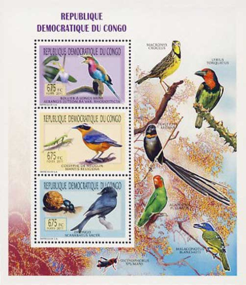 Congo - Birds on Stamps - 3 Stamps Mint Sheet - 3A-383