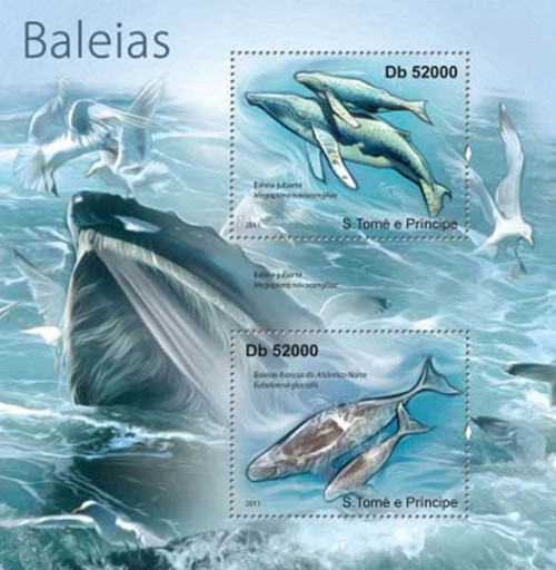 St Thomas - 2011 Whales on Stamps - 2 Stamp Mint Sheet - ST11308a