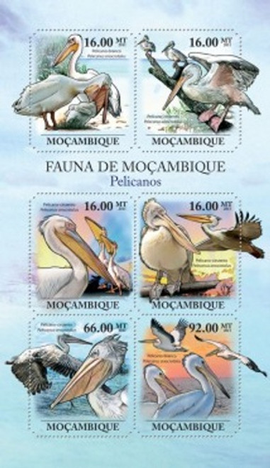 Mozambique - Pelican Birds - 6 Stamp Mint Sheet 13A-749