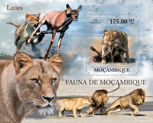 Mozambique - Lions on Stamps - Mint Stamp Souvenir Sheet 13A-752