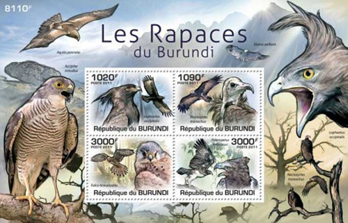 Burundi - Raptor Birds - 4 Stamp Mint Sheet MNH 2J-111