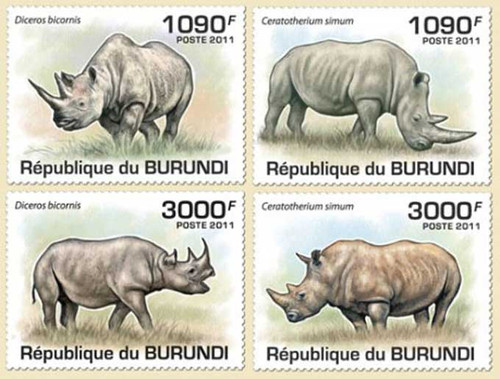Burundi - Rhinoceros - 4 Stamp Mint Set MNH - 2J-112